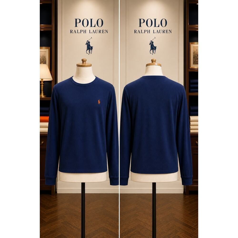 Polo Ralph Lauren Blue Long Sleeve Tee Orange Pony Size M